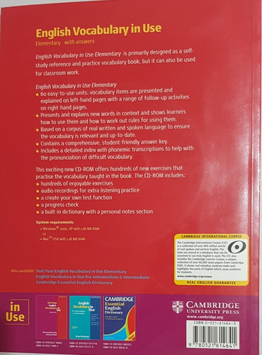Libro Vocabulary In Use Elementary Con Respuestas Y Cdrom