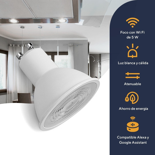 Foco Led Inteligente Gu10 5w, Wifi- Alexa Y Google Assistant