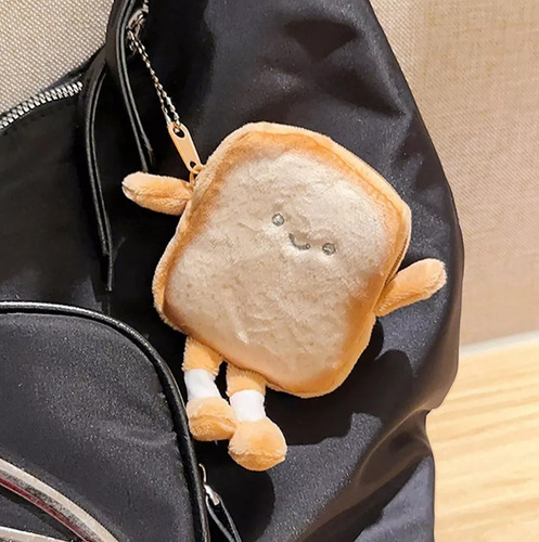 Llavero Monedero Estilo Pan Tostado Carita Kawaii Felpa Marrón Claro