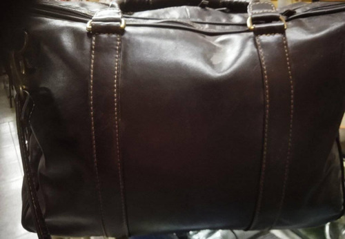 Bolso De Viaje De Cuero Total Cuero Marron Oscuro