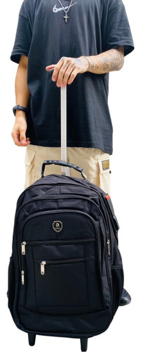 Bolsa Masculina Grande Mochila Para Notebook Rodinhas Viagem Cor Preto Desenho Do Tecido Liso