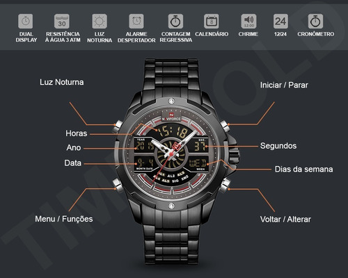 Relógio Masculino Esportivo Digital Naviforce Original 9170