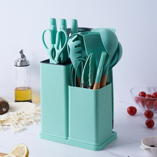 Conjunto Utensílios De Cozinha Silicone Com Tábua 19 Peças Off White