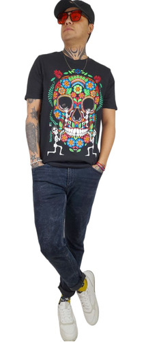 Playera Larva Para Hombre Fiesta De Muertos Fosforescente