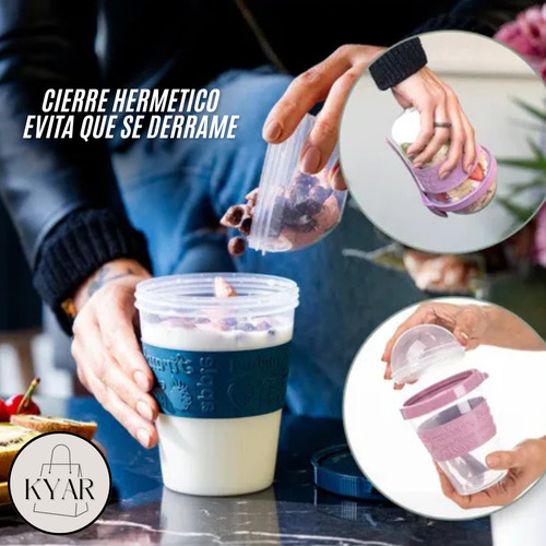 Vaso Yogurt Con Porta Cereal Con Cuchara Para Merienda Niños Marrón