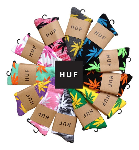 1 Par Calcetines Largos Huf Plantlife Unisex Skate Board Gym Rojo Hoja Blanca Estampado Unitalla