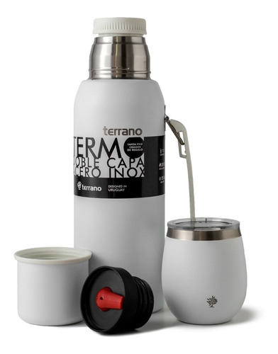 Set Termo 1lt + Mate Acero Camionero. Bombilla Regalo. 