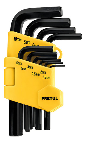 Juego De 10 Llaves Allen Mm Pretul All-10m-p Punta Hex Color Negro