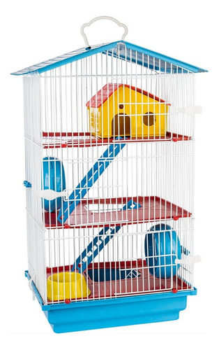 Gaiola Hamster 3 Andares Cor Azul Teto Plástico Jel Plast