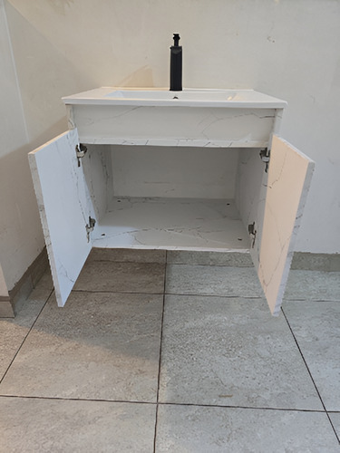 Lavabo Con Gabinete Y Monomando, Bañoclo60m Rectangular Mármol Blanco Liso