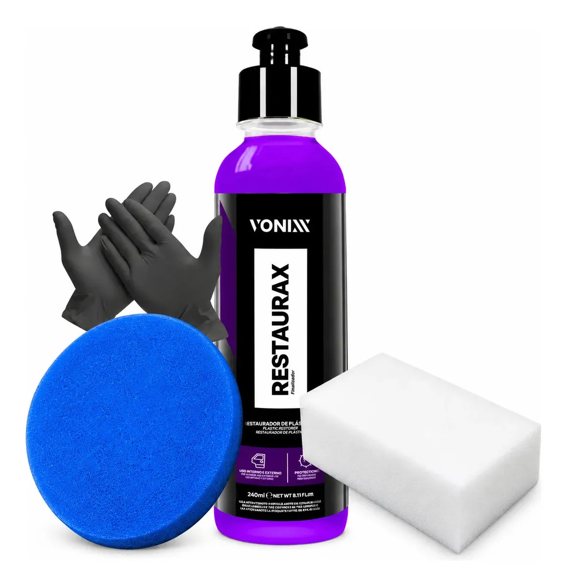 Kit Restaurax Renova Plástico Aplicador Zacs Luva Nitrílica Cor Roxo