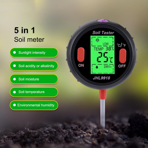 Testador De Solo 5-em-1 Medidor De Umidade Digital Sunlight