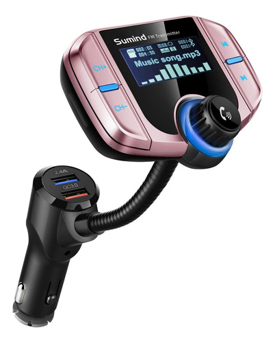 Transmisor Fm Sumind, Bluetooth, Aux 3.5 Mm, Usb, Rosa Dor..