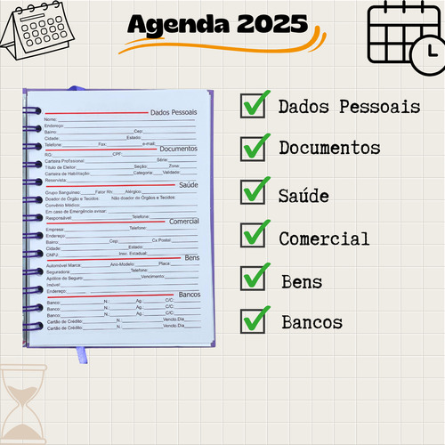 Agenda 2025 Diária Semanal Capa Dura - Estudos, Planejamento Rosa-chiclete 2025