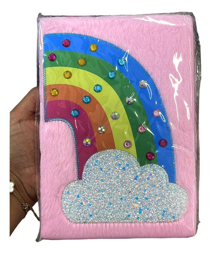 Caderno Fofo Pelúcia Kawaii Folhas Pautadas Decorado Luxo