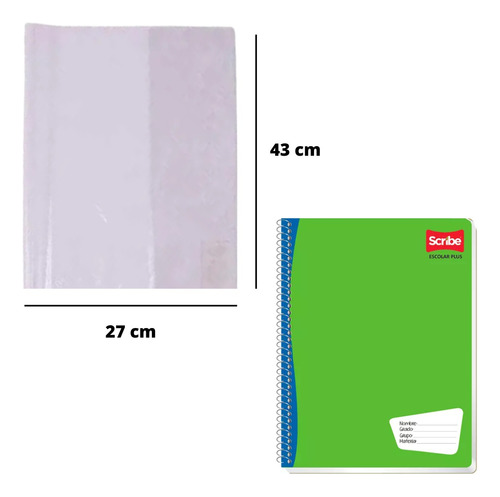 25 Forros Vinil Transparente Cuaderno Scribe 27 X 43 Cm