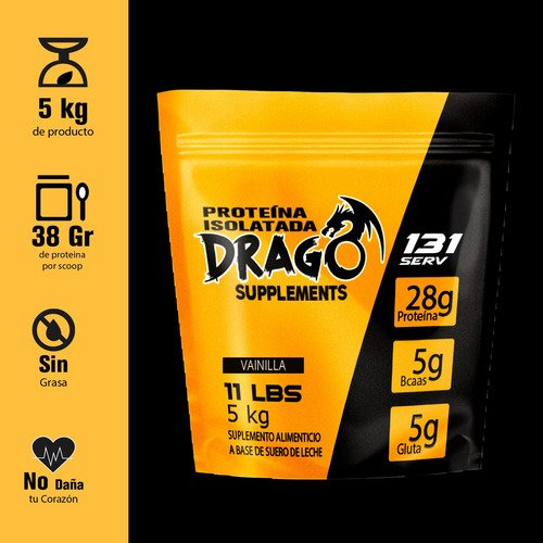 Drago Supplements Proteína Isolatada Bolsa 5 Kg 131 Serv Vainilla