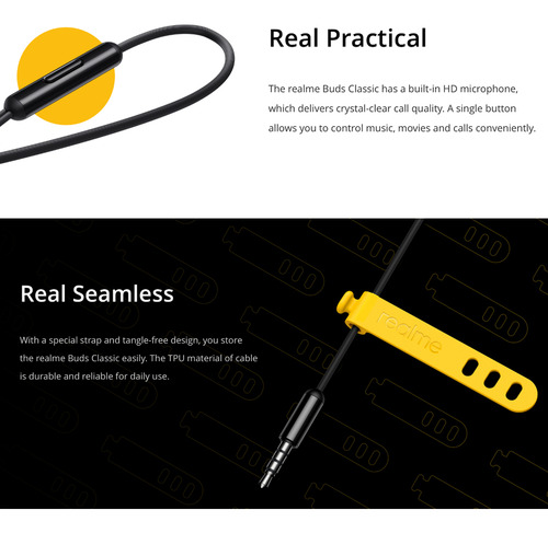 Earphones Wire Realme Phone Control Remoto Interno Para Y Ca