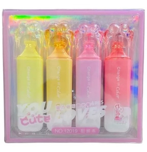 Marcatexto Huellita Trasparente 4 Piezas Resaltadores Kawaii