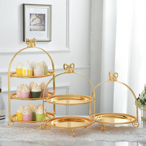 Sobremesa Display Frutas Prato Rack Festa Três Níveis Ouro