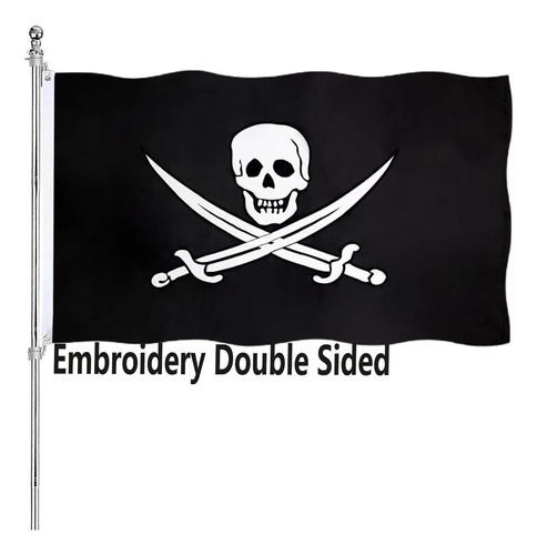 Bandera De Jolly Roger Bordada Banderas Piratas De 3x5 Doble