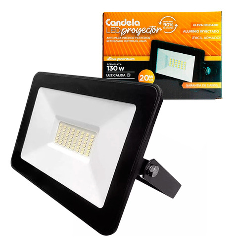 Reflector Led Exterior Candela 20w Proyector Luz Cálida (684