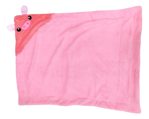 Cobertor Forro Borrega Con Capucha Y Bordado Animalitos Bebé Cerdita Rosa Chicle