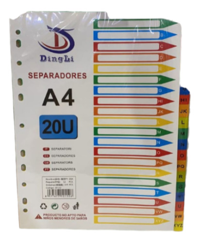 Set 3 Separador Divisor De Hoja Carpeta A4