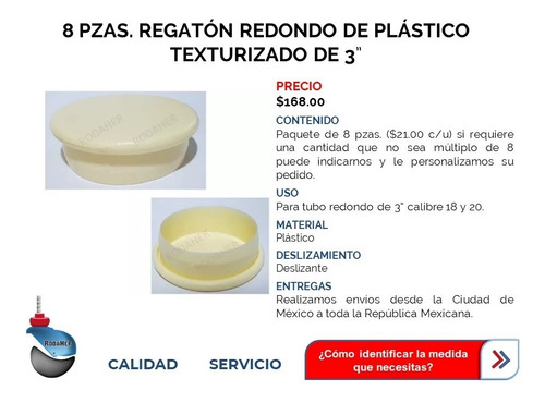 Regatón Redondo De Plástico Texturizado 3 Marfil Paq. 8 Pzas