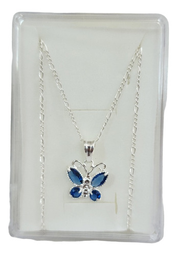 Collar De Mariposa Azul Zirconias  De Plata 925 Con Estuche 