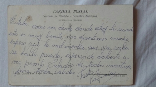 Tarjeta Postal De Lago San Roque Villa Carlos Paz Córdoba