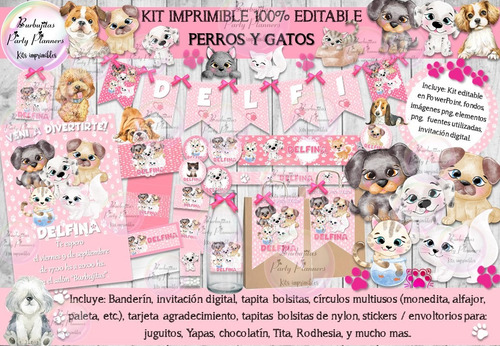 Kit Imprimible Candy Bar Perros Y Gatos 100% Editable