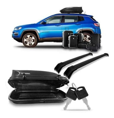 Kit Travessa Jeep Compass Preta Com Bau Maleiro 350 Litros