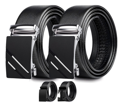 2 Cinturones Negros Con Hebilla Automática Para Hombre Doble Plata 120cm