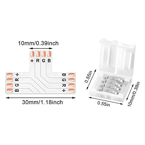 T Shape 4-pin Rgb Led Strip Connector 10pcs 10mm Wide U...