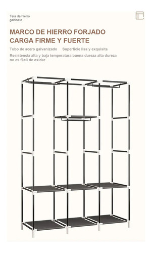 Closet Armable Ropero Rack Guardaropa Recamara Organizacion Color Gris Claro 175*130*45 Cm