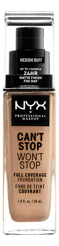 Base de maquillaje líquida NYX Professional Makeup Can't Stop Won't Stop Full Coverage Foundation Base Nyx Professional Makeup Can't Stop Won't Stop tono medium buff - 30mL 30g