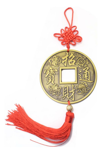 Colgante Amuleto Moneda China Hilos Rojos Destino Suerte