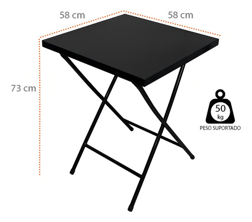 Mesa Dobrável De Aço Ferro Bar Restaurante Sala Jantar Preta Utility Preto