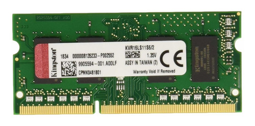 Memoria Ram 2gb Kingston Technology Valueram 1600mhz Ddr3l Non-ecc Cl11 Sodimm Sr X16 1.35v Kvr16ls11s6/2
