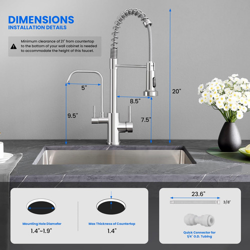 Grifo De Cocina De Popfly Con Grifo De Agua Potable, Grifo 3