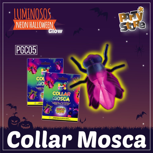 Collar Mosca Party Glow Neon Luz Halloween Souvenir X10