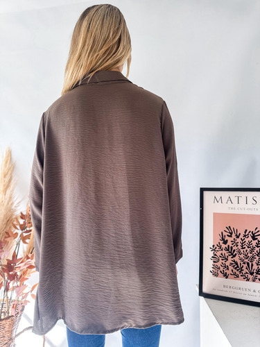 Camisa Lulyna Oversize Manga Larga Con Presilla Crepe Mujer
