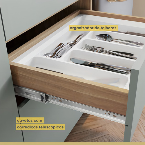 Cozinha Completa Rainha Ripada Mdf 10 Peças Nature E Verde