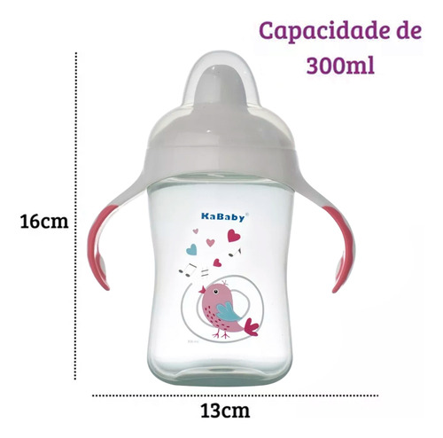 Copo Pássaro Bico Rígido Bebê Com Alça Rosa 300ml 1115r