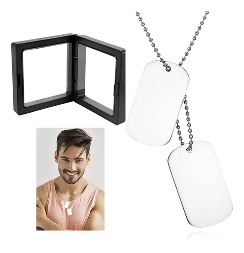 Collar Para Hombre Con Grabado, 2 Placas De Identificación Militares, Estilo Ejército, Colgante Con Cadena De 70 Cm, Color Blanco Y Negro Agregar Un Cuadro De Visualización