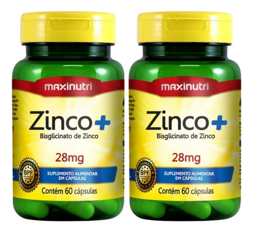 Kit 2x Zinco+ 28mg 255% Idr 60 Cápsulas - Maxinutri Sabor Sem Sabor