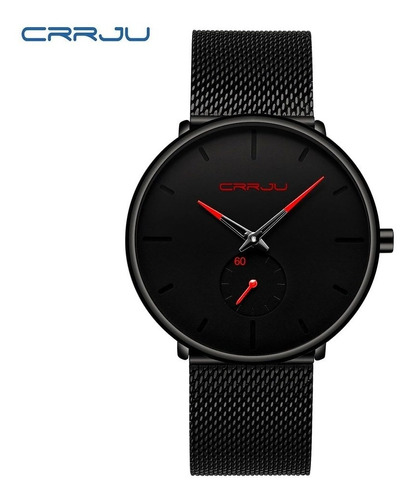 Reloj Análogo Negro Manesillas Rojas Extensible Metalico 