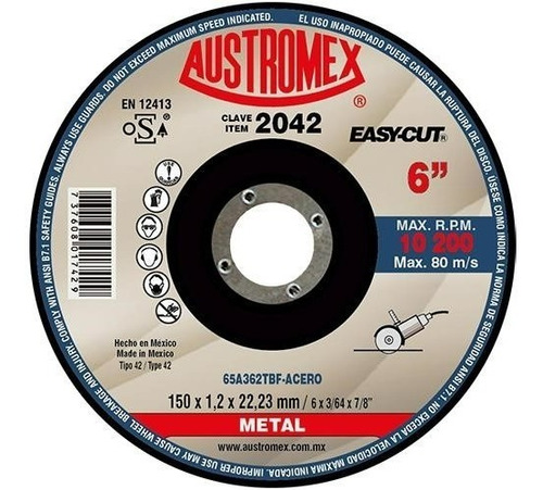 Austromex Easy Cut Disco De Corte Para Metal 2042 