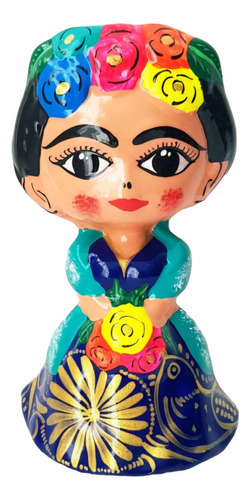 Frida Alcancia Yeso Ceramico Arte Mexicano Pintada Mano 01